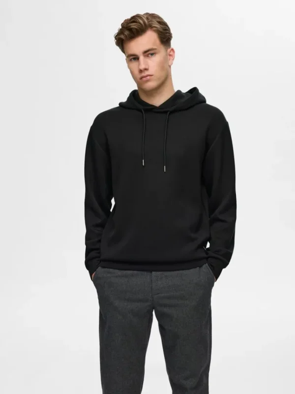 Hættetrøjer & Sweatshirts>SELECTED AFSLAPPET HOODIE Black