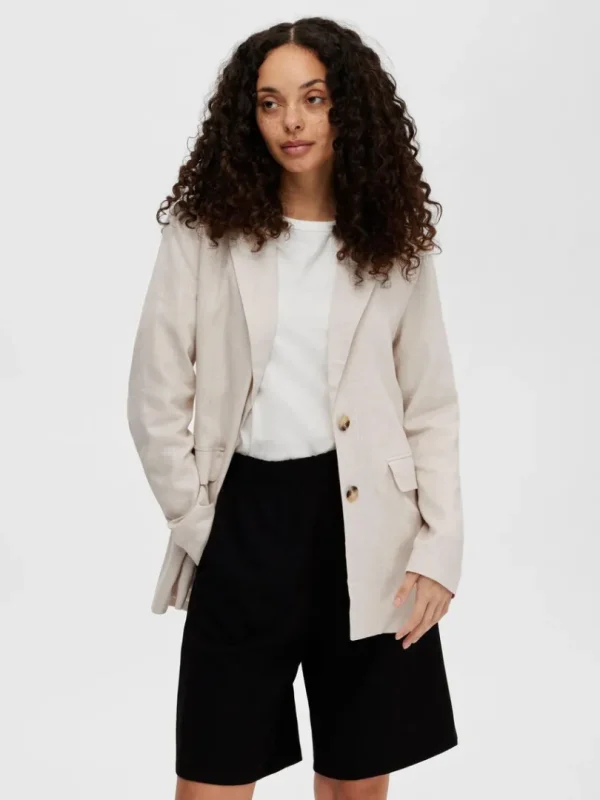 Jakkesæt & Blazers>SELECTED AFSLAPPET PASFORM BLAZER Beige