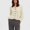 Strik>SELECTED AFSLAPPET PASFORM CARDIGAN Beige