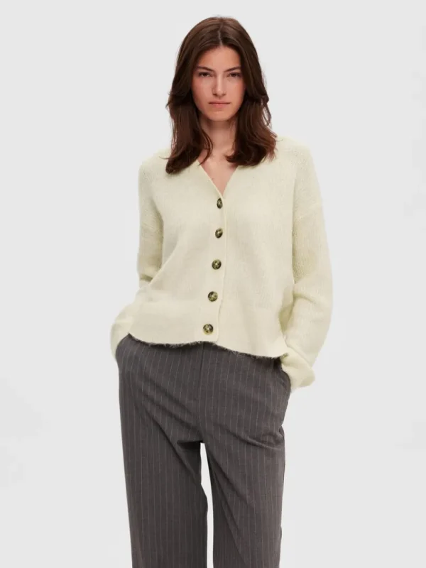 Strik>SELECTED AFSLAPPET PASFORM CARDIGAN Beige