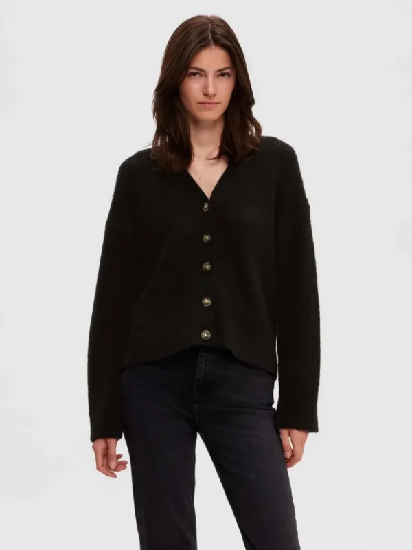 Strik>SELECTED AFSLAPPET PASFORM CARDIGAN Black