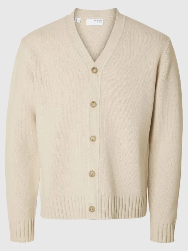 Strik>SELECTED AFSLAPPET PASFORM CARDIGAN Beige