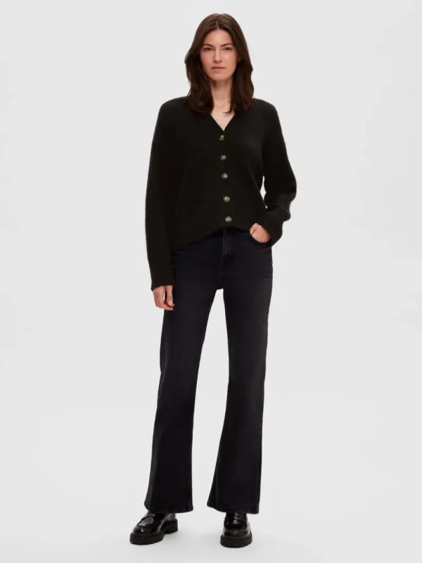 Strik>SELECTED AFSLAPPET PASFORM CARDIGAN Black