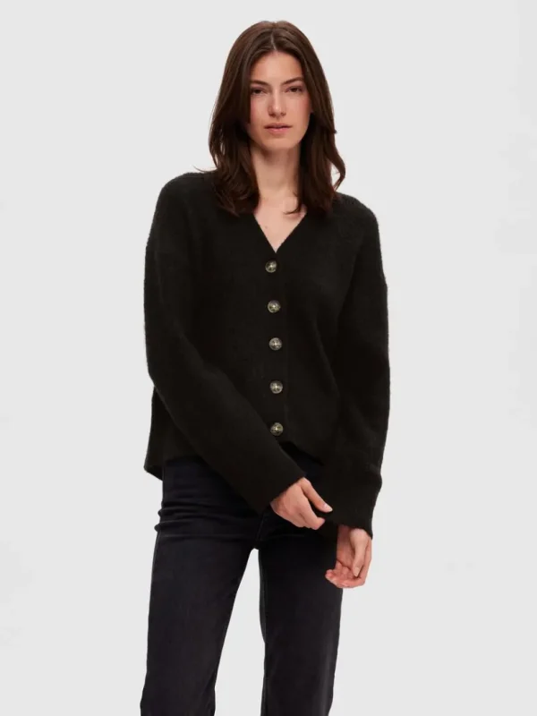 Strik>SELECTED AFSLAPPET PASFORM CARDIGAN Black