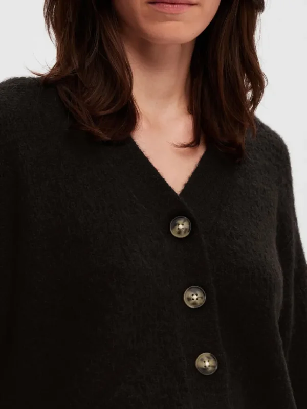 Strik>SELECTED AFSLAPPET PASFORM CARDIGAN Black