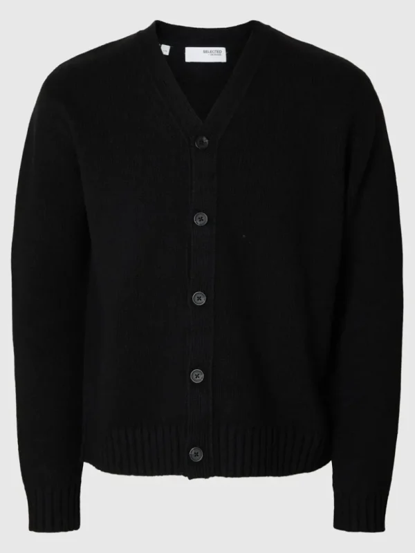 Strik>SELECTED AFSLAPPET PASFORM CARDIGAN Black