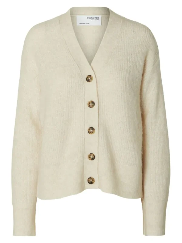 Strik>SELECTED AFSLAPPET PASFORM CARDIGAN Beige