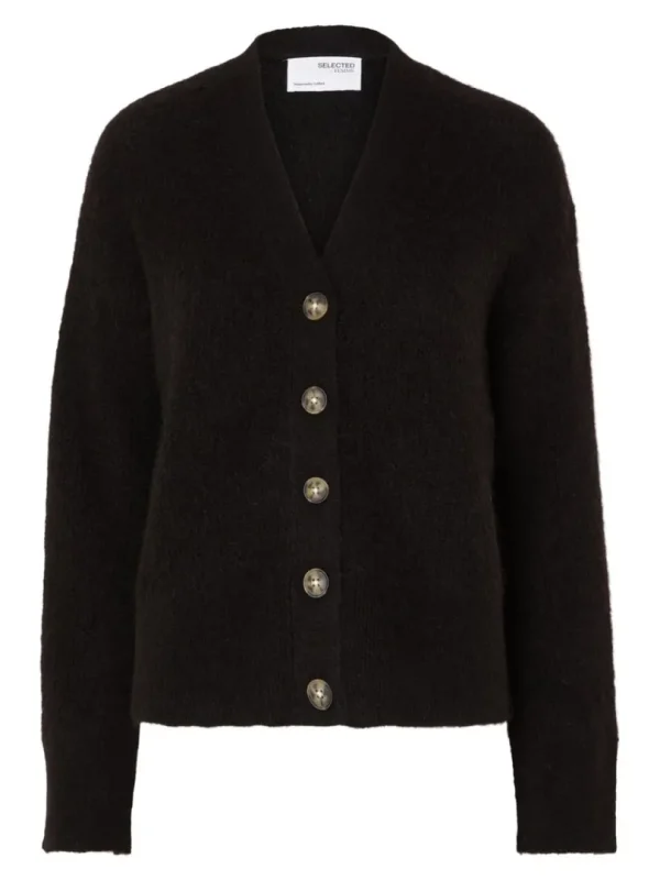 Strik>SELECTED AFSLAPPET PASFORM CARDIGAN Black