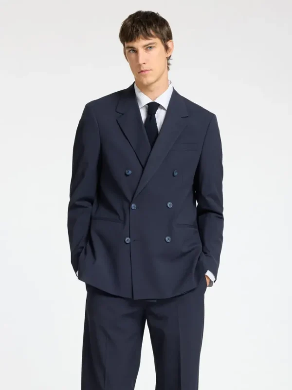 Jakkesæt & Blazers>SELECTED AFSLAPPET PASFORM DOBBELTRADET BLAZER Blue