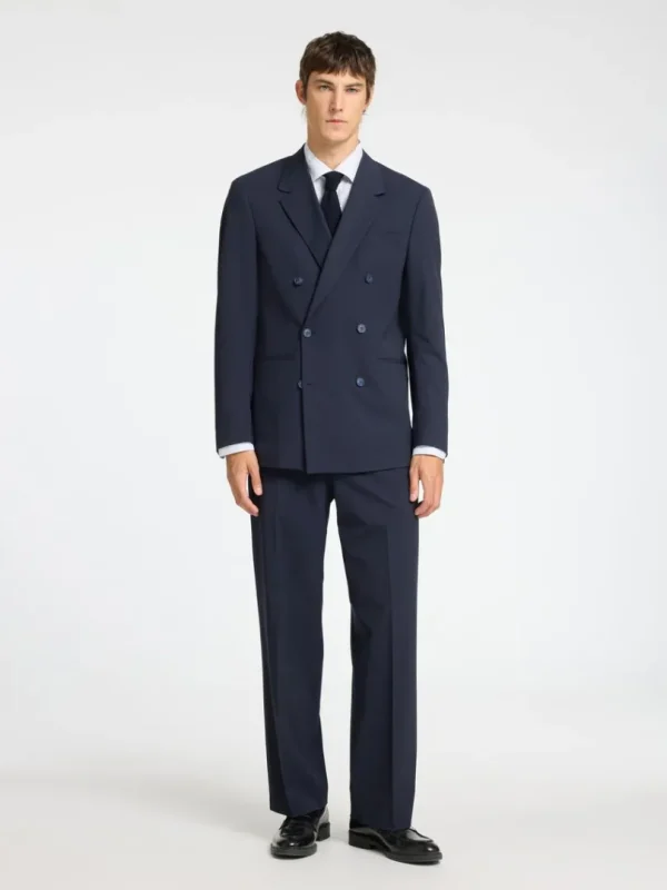 Jakkesæt & Blazers>SELECTED AFSLAPPET PASFORM DOBBELTRADET BLAZER Blue