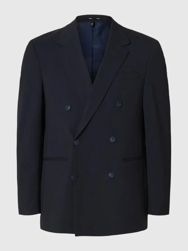 Jakkesæt & Blazers>SELECTED AFSLAPPET PASFORM DOBBELTRADET BLAZER Blue