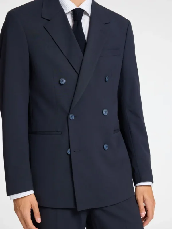 Jakkesæt & Blazers>SELECTED AFSLAPPET PASFORM DOBBELTRADET BLAZER Blue