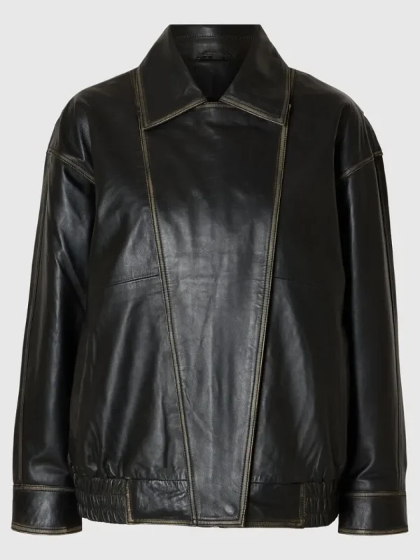 Overtøj>SELECTED AFSLAPPET PASFORM LÆDERJAKKE Black
