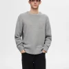 Strik>SELECTED AFSLAPPET PASFORM STRIKTRØJE Grey