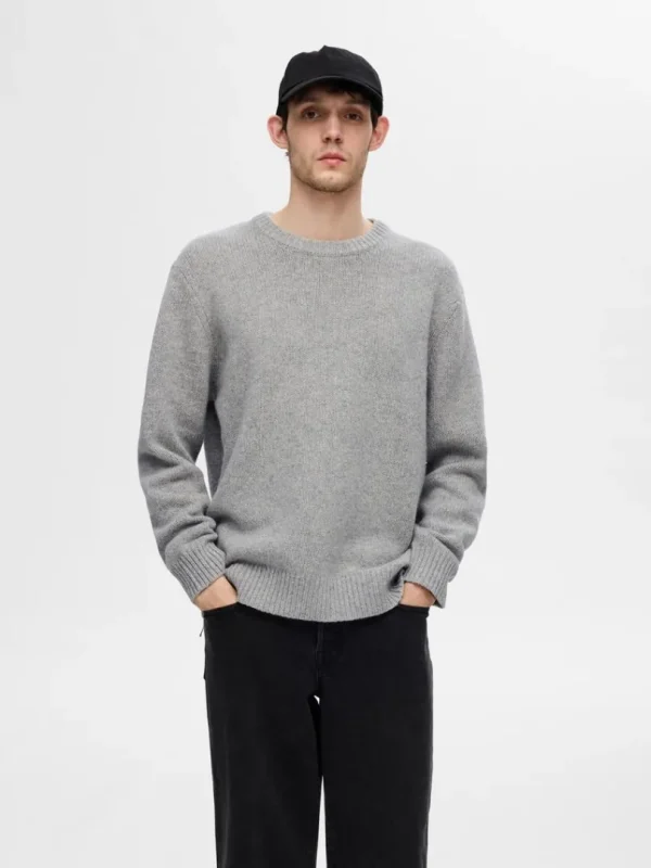 Strik>SELECTED AFSLAPPET PASFORM STRIKTRØJE Grey
