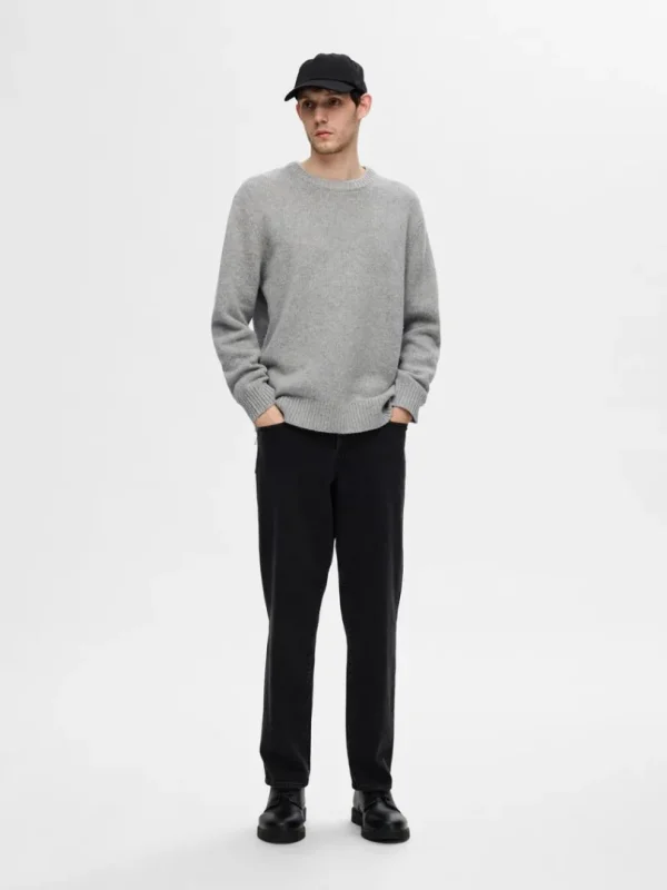 Strik>SELECTED AFSLAPPET PASFORM STRIKTRØJE Grey