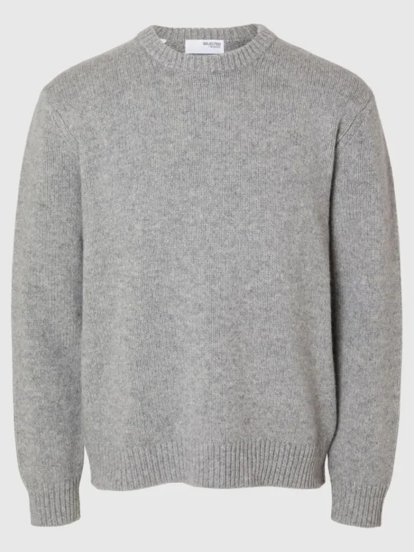 Strik>SELECTED AFSLAPPET PASFORM STRIKTRØJE Grey