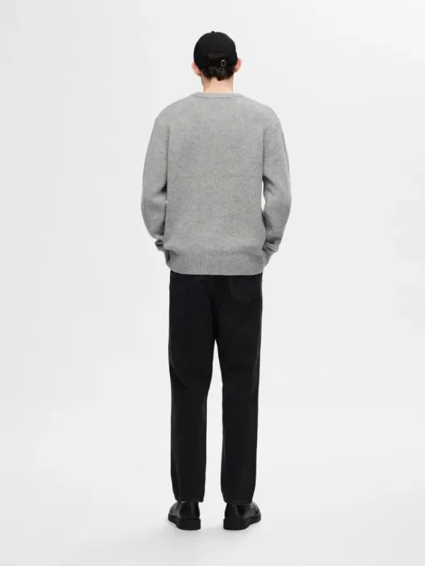 Strik>SELECTED AFSLAPPET PASFORM STRIKTRØJE Grey
