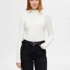T-shirts>SELECTED BASIC HØJ HALS TOP MED LANGE ÆRMER White