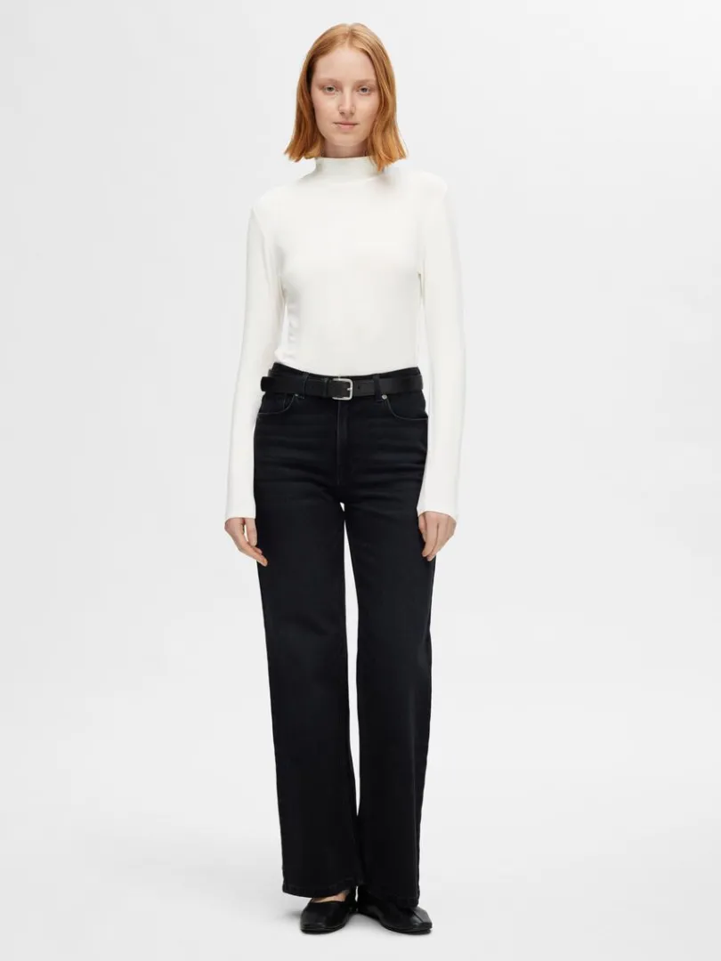basic_hj_hals_top_med_lan_1.webp T-shirts>SELECTED BASIC HØJ HALS TOP MED LANGE ÆRMER White