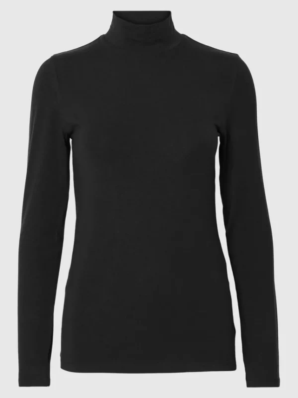 T-shirts>SELECTED BASIC HØJ HALS TOP MED LANGE ÆRMER Black