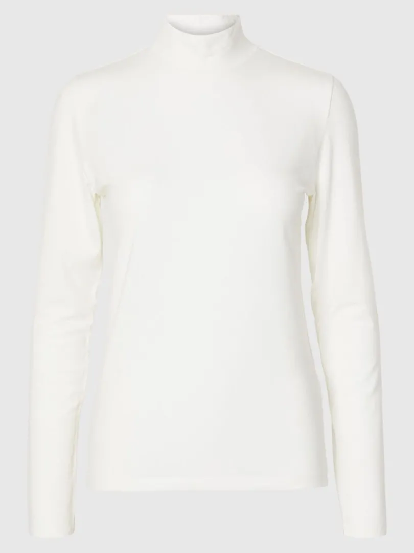 basic_hj_hals_top_med_lan_5.webp T-shirts>SELECTED BASIC HØJ HALS TOP MED LANGE ÆRMER White
