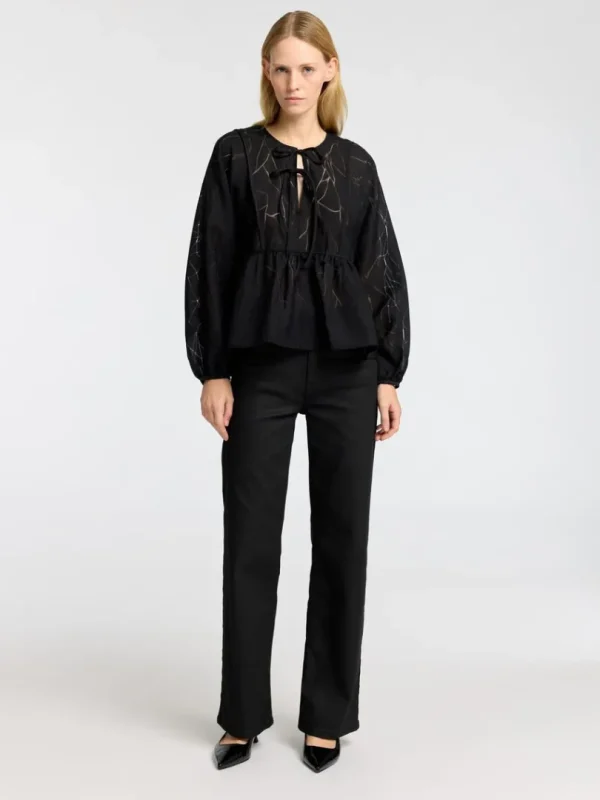 Toppe Og Bluser>SELECTED BINDELUKNING FORAN LANGÆRMET BLUSE Black