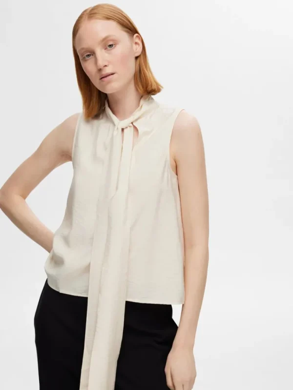 Toppe Og Bluser>SELECTED BINDELUKNING I HALS TOP UDEN ÆRMER Beige
