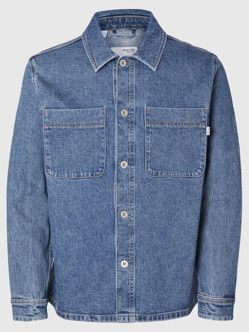 bl_denim_overshirt_4.webp Overtøj | Skjorter>SELECTED BLÅ DENIM OVERSHIRT Blue