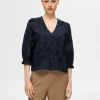 Toppe Og Bluser>SELECTED BLOMSTERPRINTET BLUSE Blue
