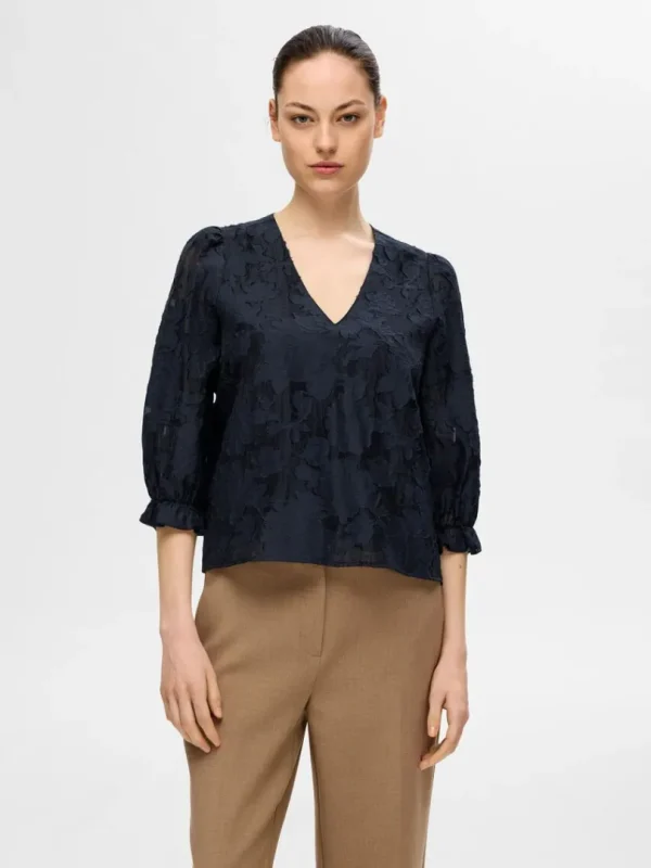 Toppe Og Bluser>SELECTED BLOMSTERPRINTET BLUSE Blue