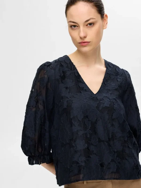 Toppe Og Bluser>SELECTED BLOMSTERPRINTET BLUSE Blue