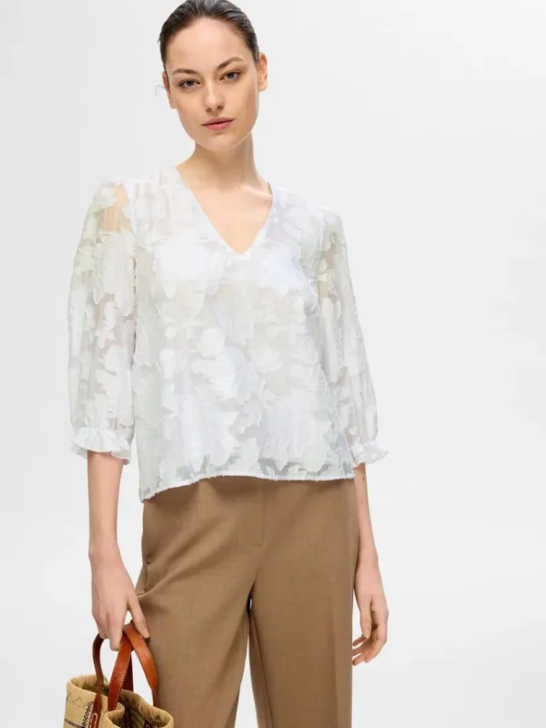 Toppe Og Bluser>SELECTED BLOMSTERPRINTET BLUSE White