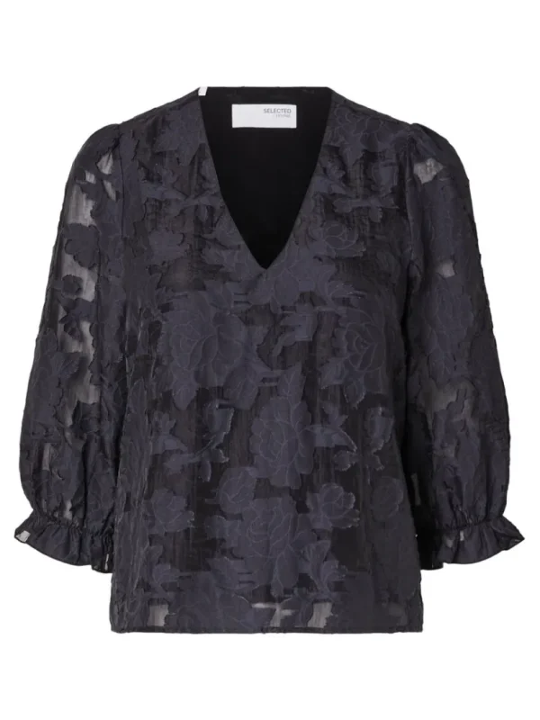 Toppe Og Bluser>SELECTED BLOMSTERPRINTET BLUSE Blue