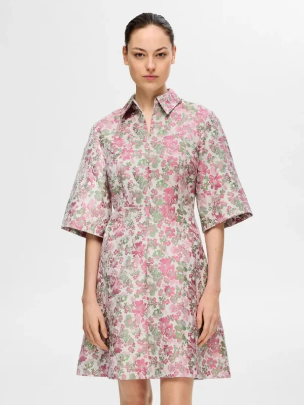 Kjoler>SELECTED BLOMSTRET JACQUARD KORT KJOLE Coloured