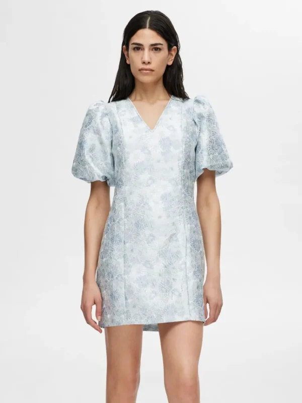 Kjoler>SELECTED BLOMSTRET JACQUARD KORT KJOLE Blue