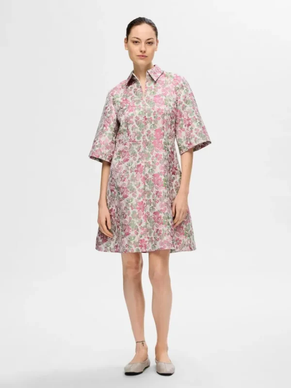 Kjoler>SELECTED BLOMSTRET JACQUARD KORT KJOLE Coloured