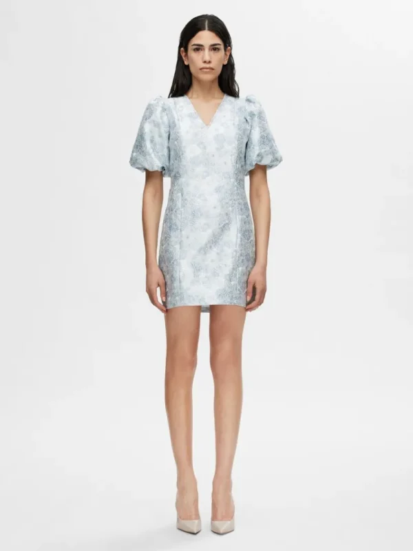 Kjoler>SELECTED BLOMSTRET JACQUARD KORT KJOLE Blue