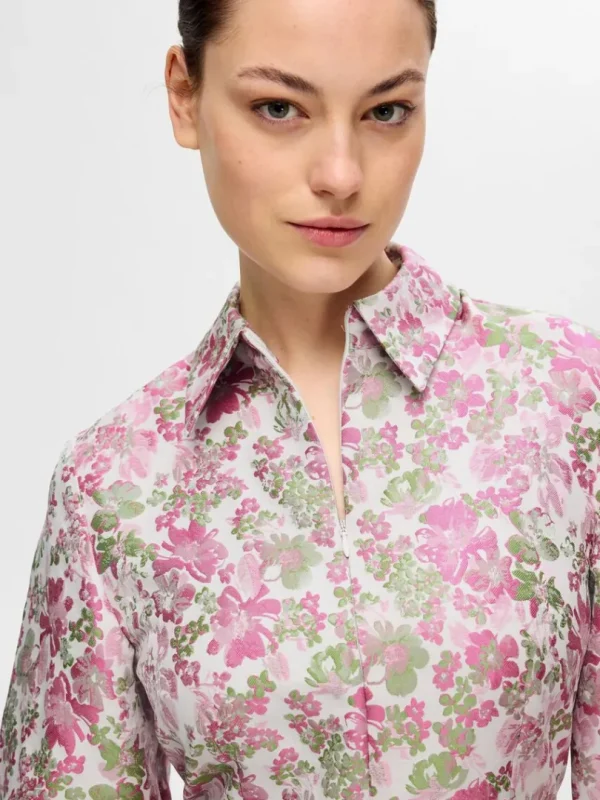 Kjoler>SELECTED BLOMSTRET JACQUARD KORT KJOLE Coloured