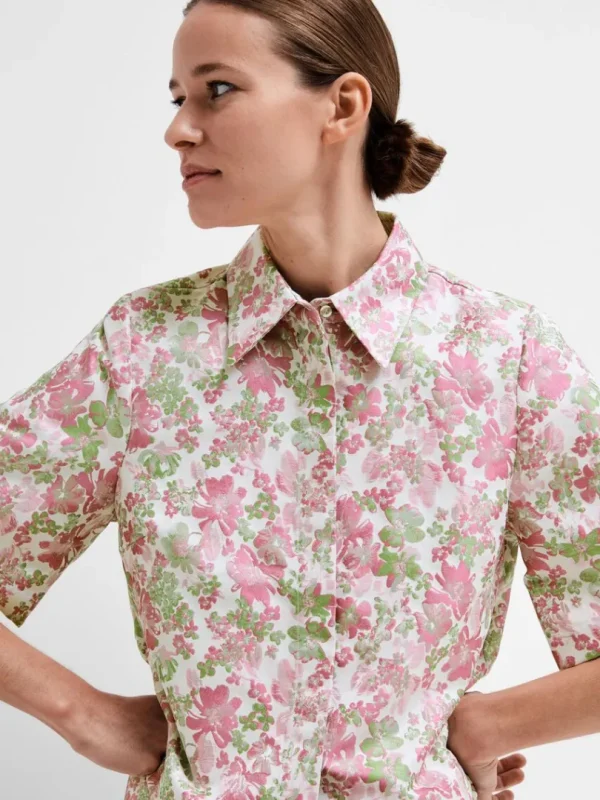 Skjorter>SELECTED BLOMSTRET JACQUARD KORTÆRMET SKJORTE Coloured