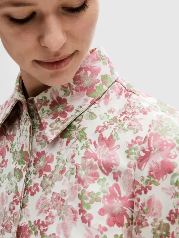 Skjorter>SELECTED BLOMSTRET JACQUARD KORTÆRMET SKJORTE Coloured