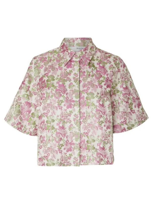 Skjorter>SELECTED BLOMSTRET JACQUARD KORTÆRMET SKJORTE Coloured