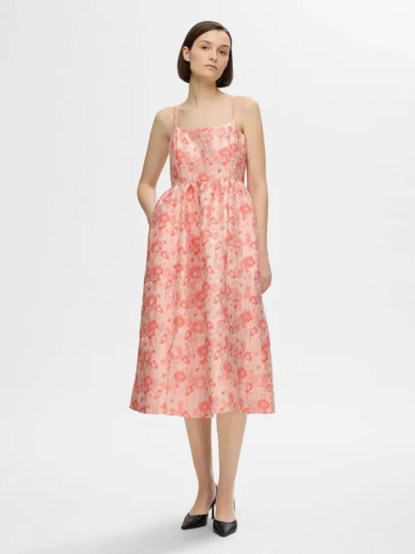 Kjoler>SELECTED BLOMSTRET JACQUARD MIDIKJOLE Pink
