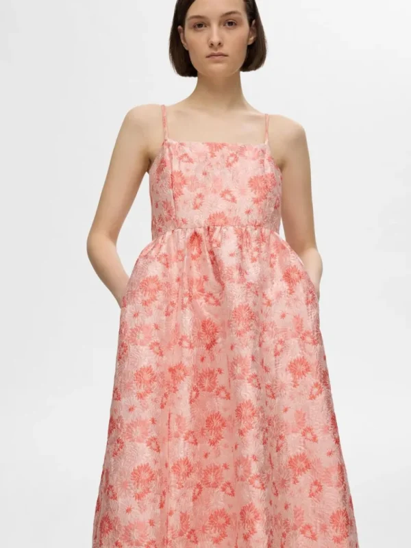 Kjoler>SELECTED BLOMSTRET JACQUARD MIDIKJOLE Pink