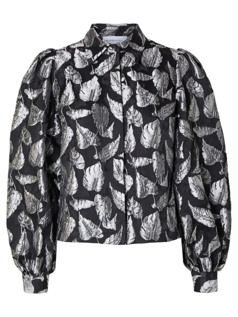 blomstret_jacquard_skjort_5.webp Skjorter | Toppe Og Bluser>SELECTED BLOMSTRET JACQUARD SKJORTE Silver