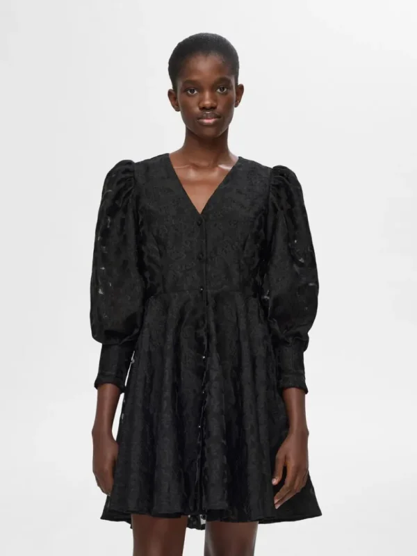 Kjoler>SELECTED BLOMSTRET KJOLE MED PUFÆRMER Black