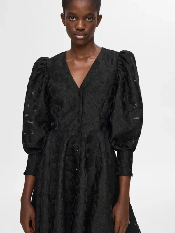 Kjoler>SELECTED BLOMSTRET KJOLE MED PUFÆRMER Black
