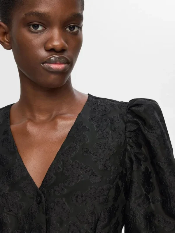 Kjoler>SELECTED BLOMSTRET KJOLE MED PUFÆRMER Black