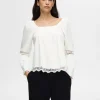 Toppe Og Bluser>SELECTED BLONDE LANGÆRMET BLUSE White