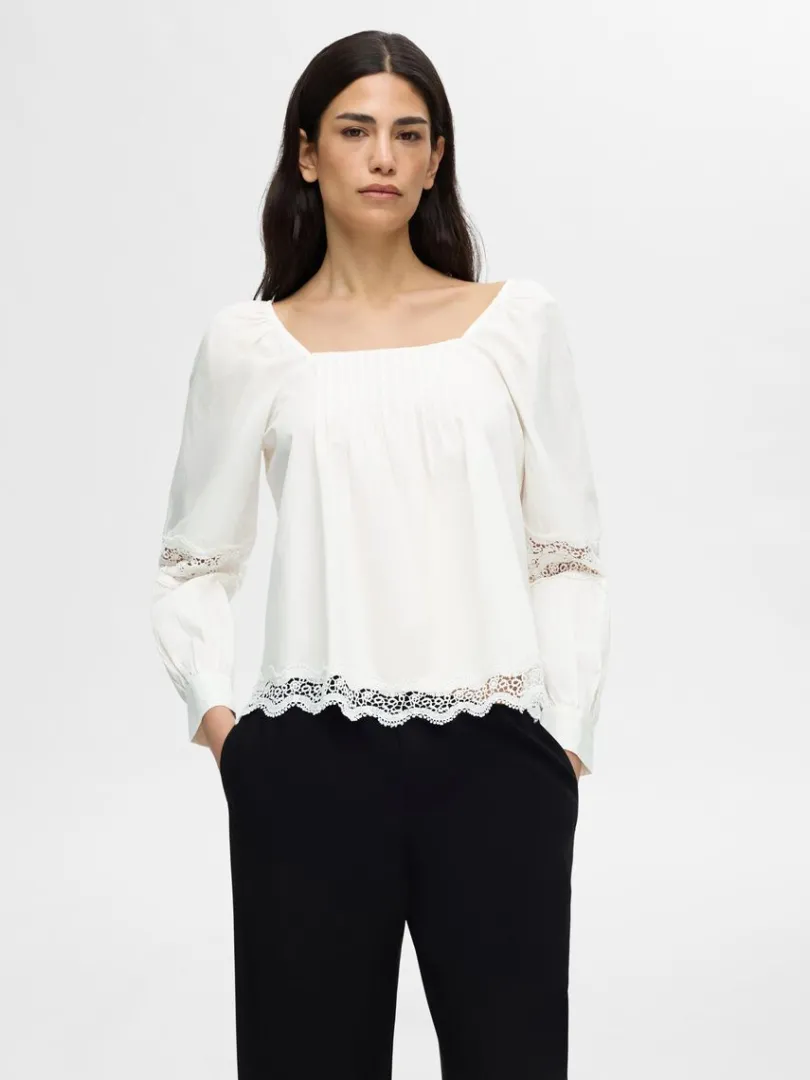 blonde_langrmet_bluse_0.webp Toppe Og Bluser>SELECTED BLONDE LANGÆRMET BLUSE White